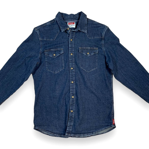 Vintage Y2K Wrangler Mens Snap Button Denim Button Up Shirt - Medium - Picture 3 of 8